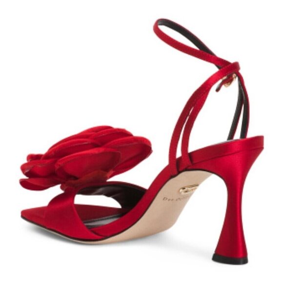 Dee Ocleppo Aurora Rosette-Appliquéd Satin Heel Sandal 6 Red Formal - Picture 2 of 5